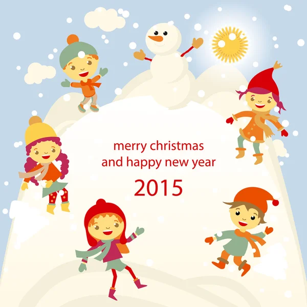 Kış eğlence kardan adam çocuklar 2015 retro vektör