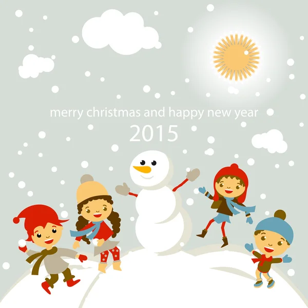 Set di personaggi divertenti bambini inverno neve vettore 2015 — Vettoriale Stock
