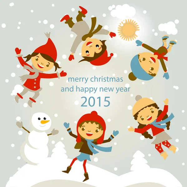 karakterler komik çocuklar kış kar kümesi vektör 2015