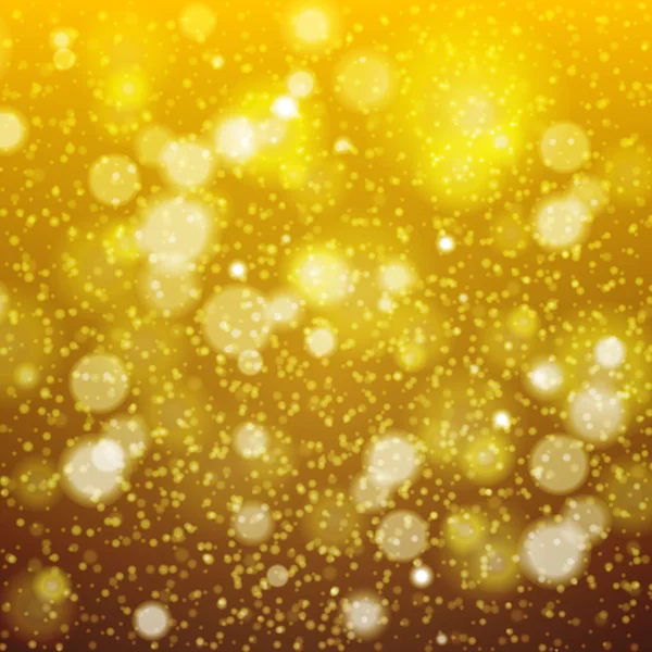 Navidad fondo dorado efecto bokeh desenfocado luces y copos de nieve.. Vector — Archivo Imágenes Vectoriales