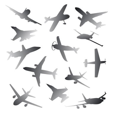 Farklı uçak siluetleri büyük koleksiyonu. vektör