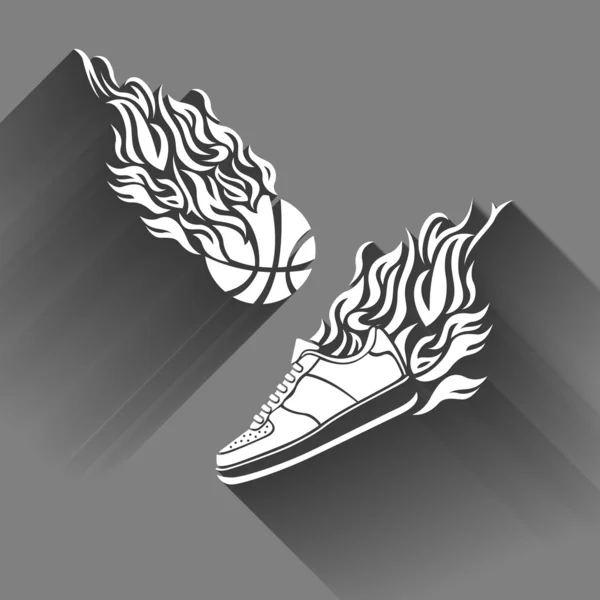 Basketbal bal in vlam sneakers vector pictogram kleur — Stockvector