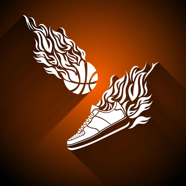 Kosárlabda cipők láng labdát vektor ikonra szín — Stock Vector