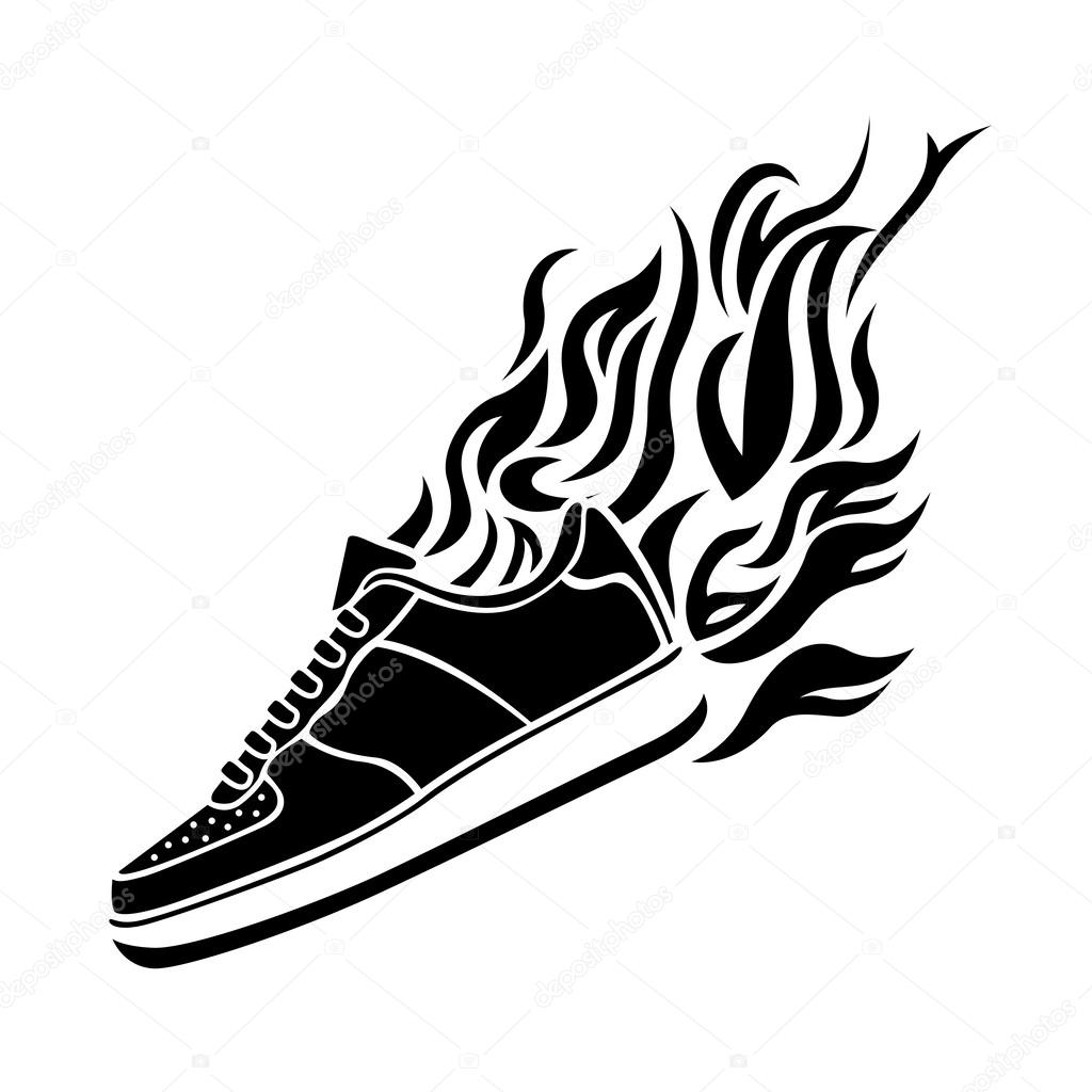 Illustration with silhouette of running shoe icon on a white background