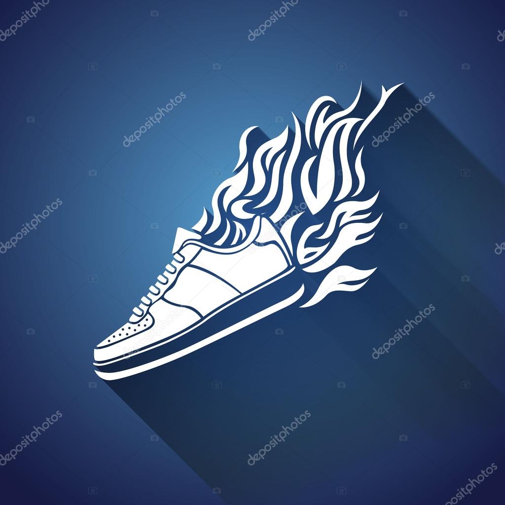 Illustration with silhouette of running shoe icon on a white background