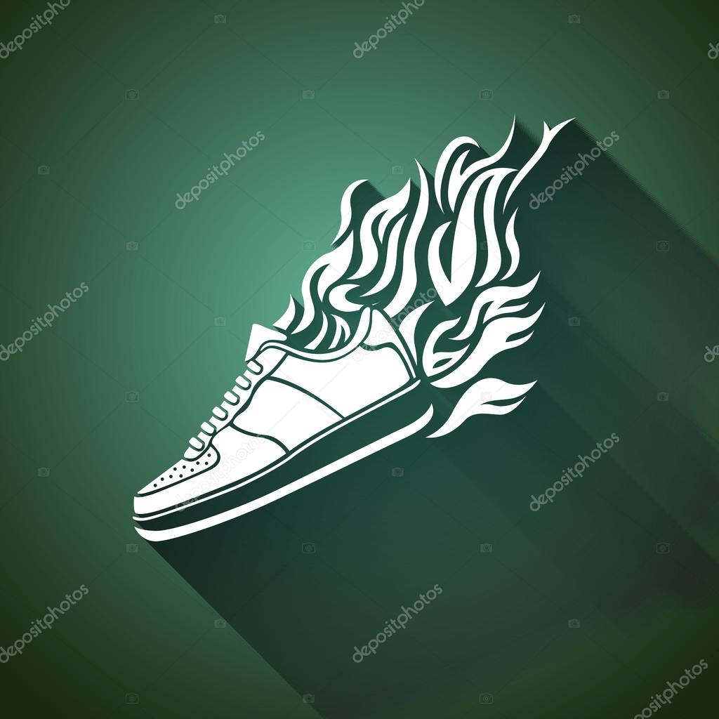 Illustration with silhouette of running shoe icon on a white background