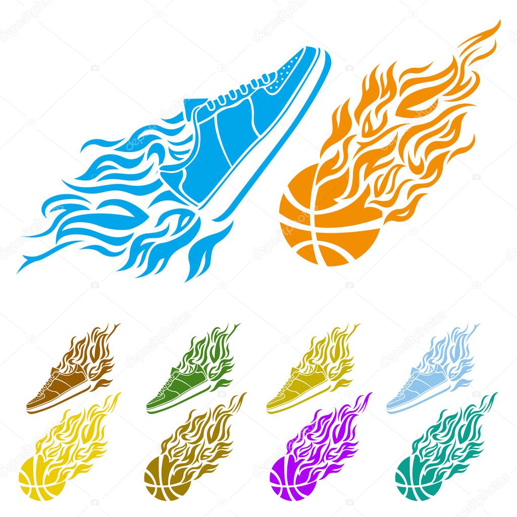 Basketball ball in flame sneakers vector icon color