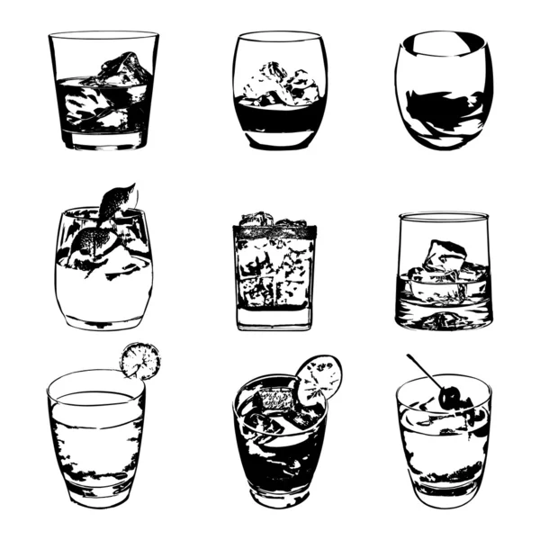 Conjunto de cócteles. Colección de gafas vectoriales. beber whisky menú de fiesta — Vector de stock