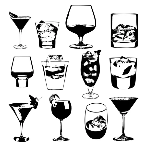 Cocktails set. Vector glasses collection. drinking whiskey party menu — Stock Vector