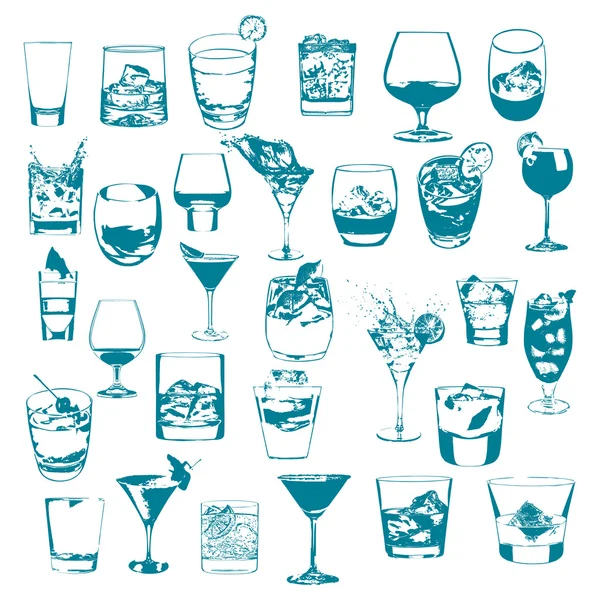 Cocktails set. Vector glasses collection. drinking whiskey party menu — Stock Vector