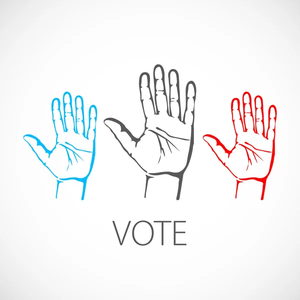 Caliente colorido manos logotipo, vector ilustración voto — Vector de stock