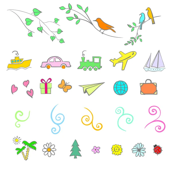 Fun, summer, spring, travel, illustration, vector set icon — Stock Vector