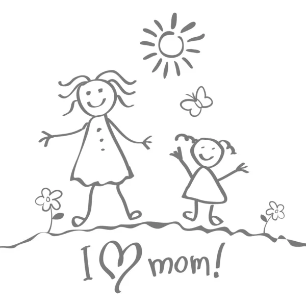 Niños dibujando. El Día de la Madre vector corazón feliz — Vector de stock