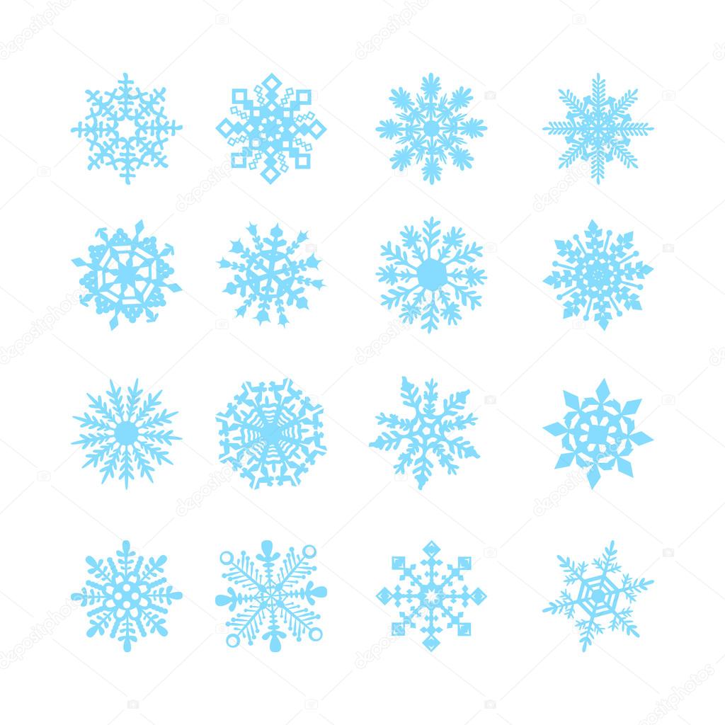 Blue snowflakes and shadow on white background. art