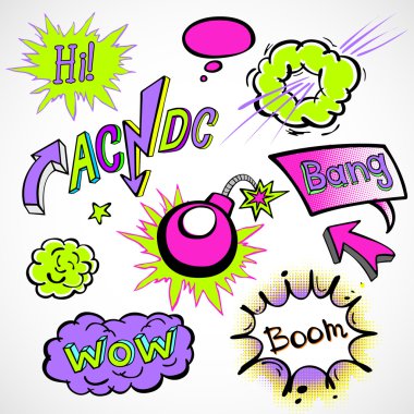 comic cloud, vector, wow, design, bang, boom, collection clipart