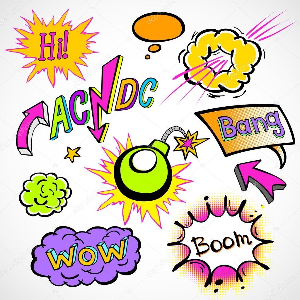 comic cloud, vector, wow, design, bang, boom, collection