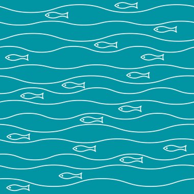 vektör Dikişsiz soyut desen, dalgalar retro vintage balık.