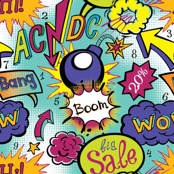 Comic book explosion pattern, vector illustration seamless — Stock Vector