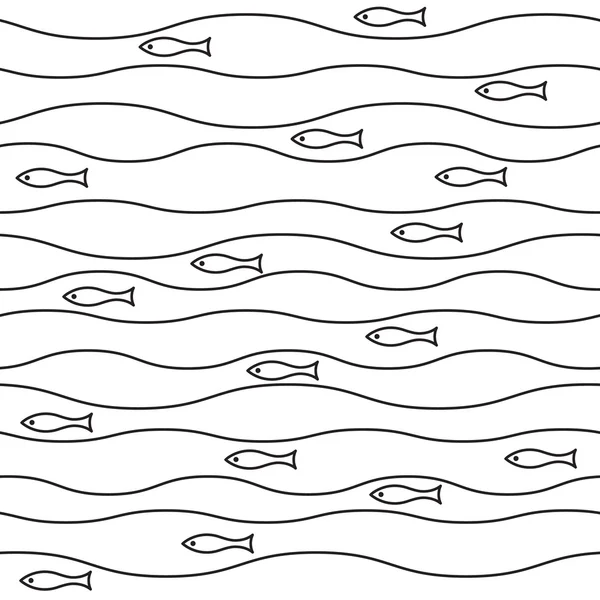 Vector patrón abstracto sin costuras, olas peces vintage retro — Vector de stock