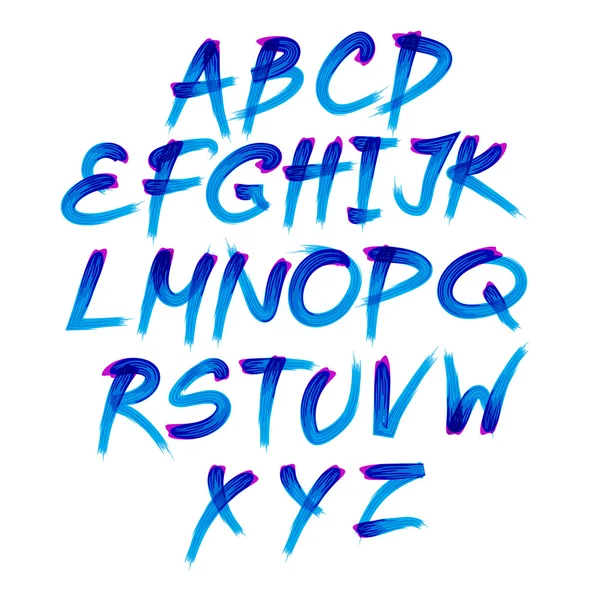 Рукописный синий акварельный алфавит с цифрами. Вектор — стоковый вектор