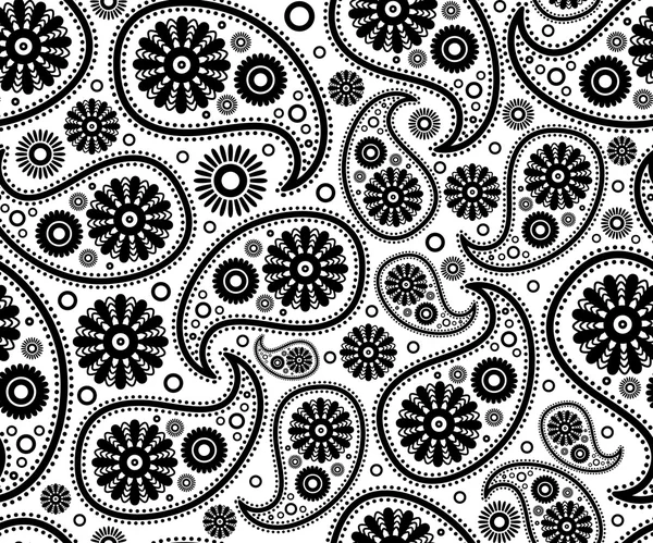 Seamless paisley ornament black white vector floral background — Stock Vector