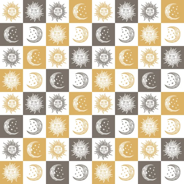 Seamless background sun and the moon retro vintage — Stock Vector