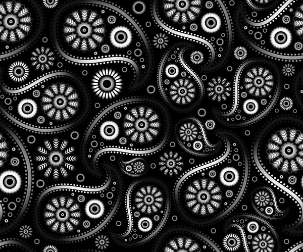 Ornamento paisley sem costura preto branco vetor floral fundo — Vetor de Stock