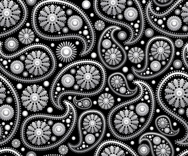 无缝的佩斯利装饰黑色白色矢量花卉背景 — 图库矢量图片