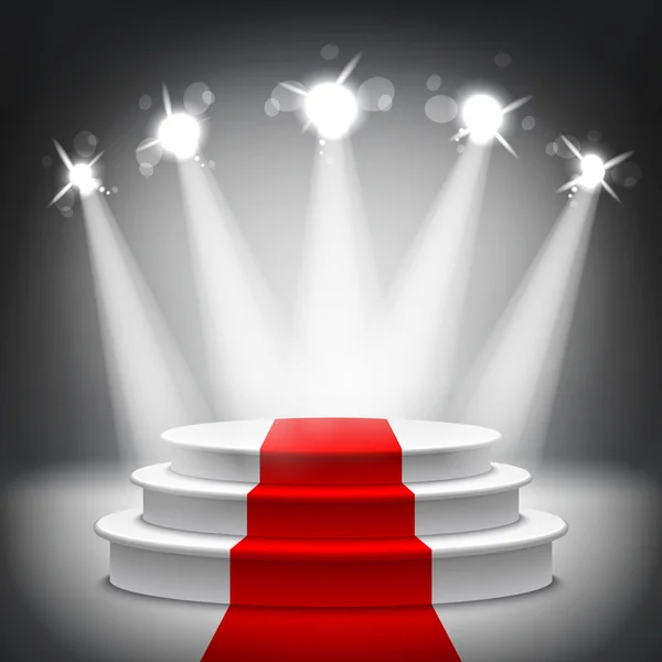 Illuminated stage podium red carpet award ceremony vector — Stock Vector