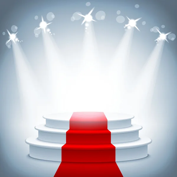 Illuminated stage podium red carpet award ceremony vector illustration — Stock Vector