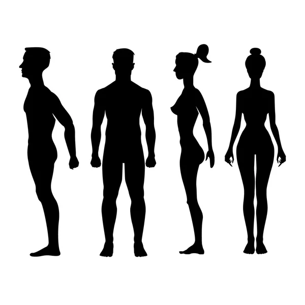 Collection of silhouettes man and woman. Vector illustration, isolated — Stock Vector