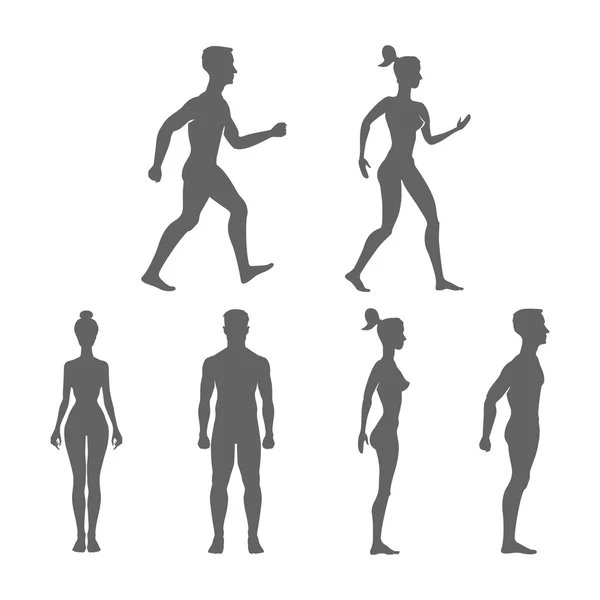 Collection of silhouettes man and woman. Vector illustration, isolated — Stock Vector