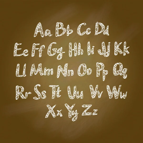 Brown Wood school desks set and hand-drawn chalk alphabet — Stock Vector