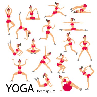 Vektör yoga illüstrasyon kadın kroki asana kız sağlıklı yaşam ayarla