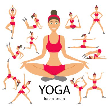 Vektör yoga illüstrasyon kadın kroki asana kız sağlıklı yaşam ayarla