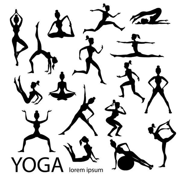 Yoga posa silhouettes vettore, corpo, posa, femminile , — Vettoriale Stock