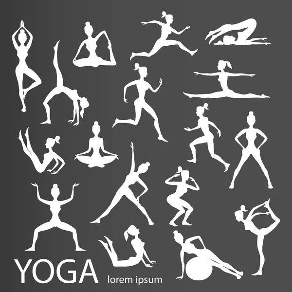 Yoga posa silhouettes vettore, corpo, posa, femminile , — Vettoriale Stock
