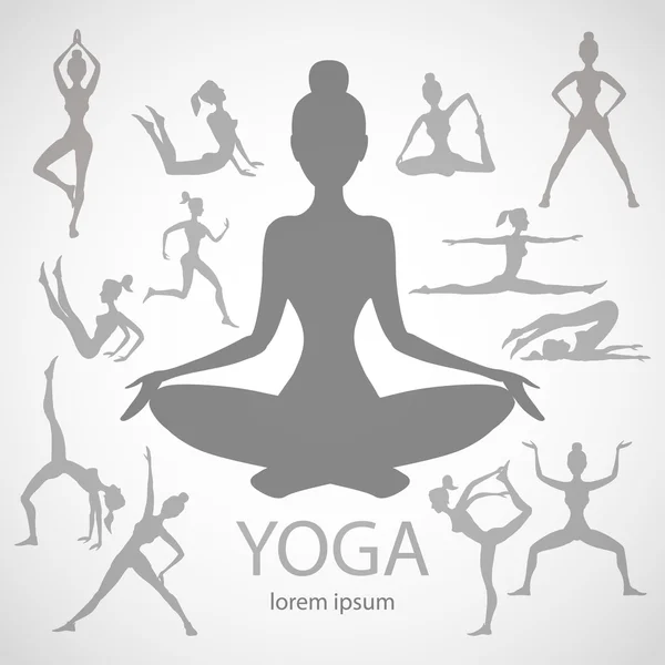 Yoga poses silhouettes  vector, body, pose, female, — Stock Vector