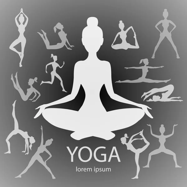 Yoga plantea siluetas vector, cuerpo, pose, hembra , — Vector de stock