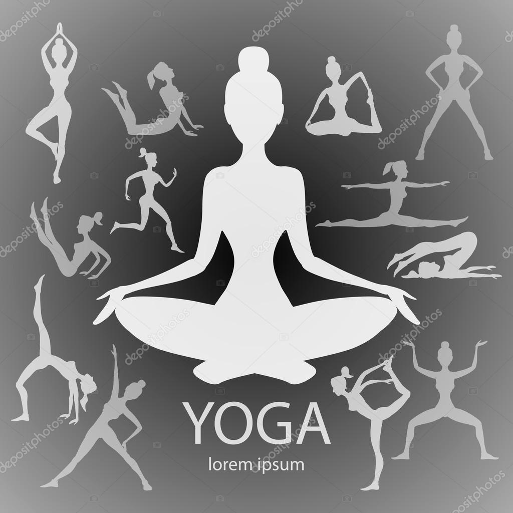 yoga poses silhouettes  vector, body, pose, female, 