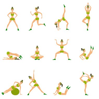 Vector yoga set Women Sketch asana Girl exercises Healthy  lifestyle clipart