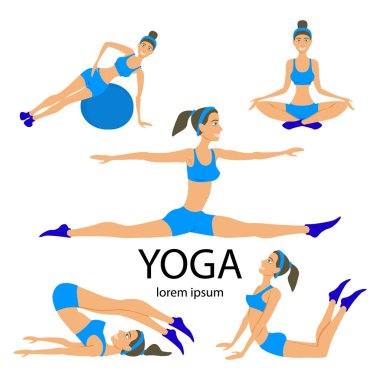Vektör yoga kadınlar kroki asana kız egzersizler sağlıklı yaşam ayarla