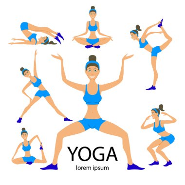 Vektör yoga kadınlar kroki asana kız egzersizler sağlıklı yaşam ayarla