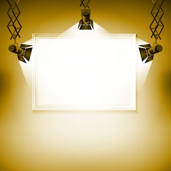 Muur met foto. Vectorillustratie. Spotlight, licht, spot, frame, achtergrond, — Stockvector