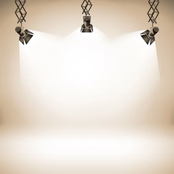 Spot luz abstrato clube galeria teatro interior 3d realista fundo vetor ilustração — Vetor de Stock