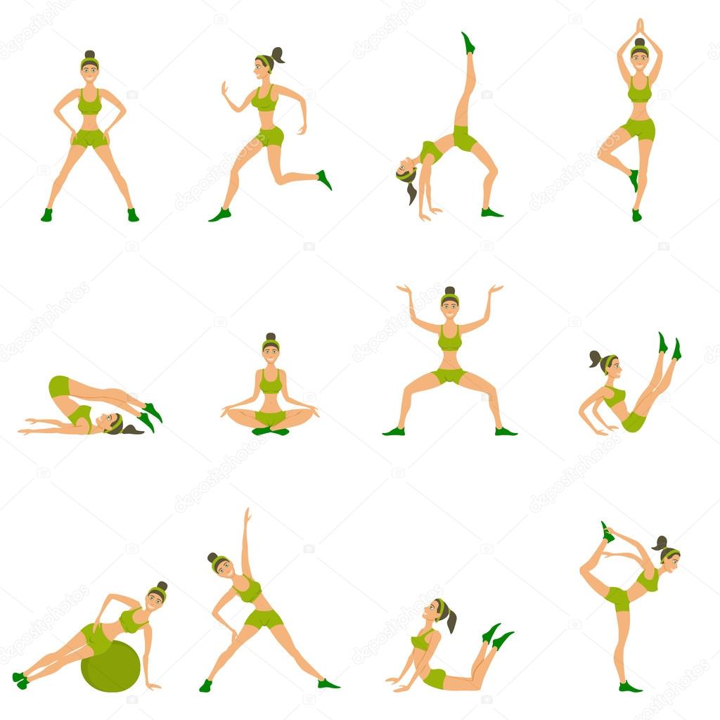 Vector yoga set Women Sketch asana Girl exercises Healthy  lifestyle