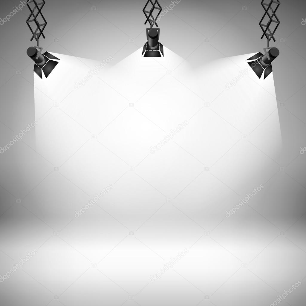 Spot light abstract club gallery theater interior 3d realistic background vector illustration