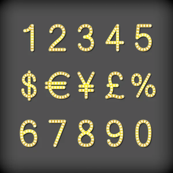 Chiffres d'or et collection de symboles - eps10 monnaie — Image vectorielle