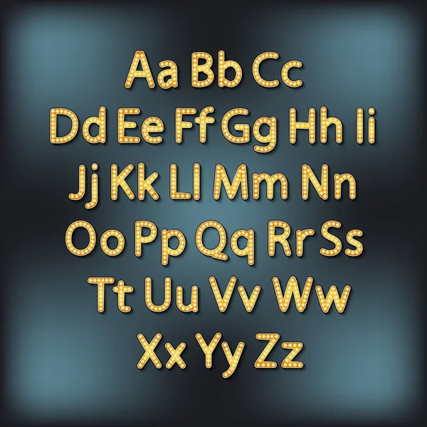 Ретро Лайтбульбашковий алфавіт Гламурний театральний алфавіт. Векторні ілюстрації . — стоковий вектор