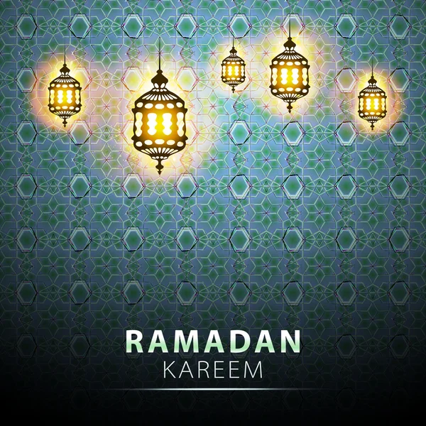 Lanterna tradicional Ramadan Kareem arte bonita — Vetor de Stock